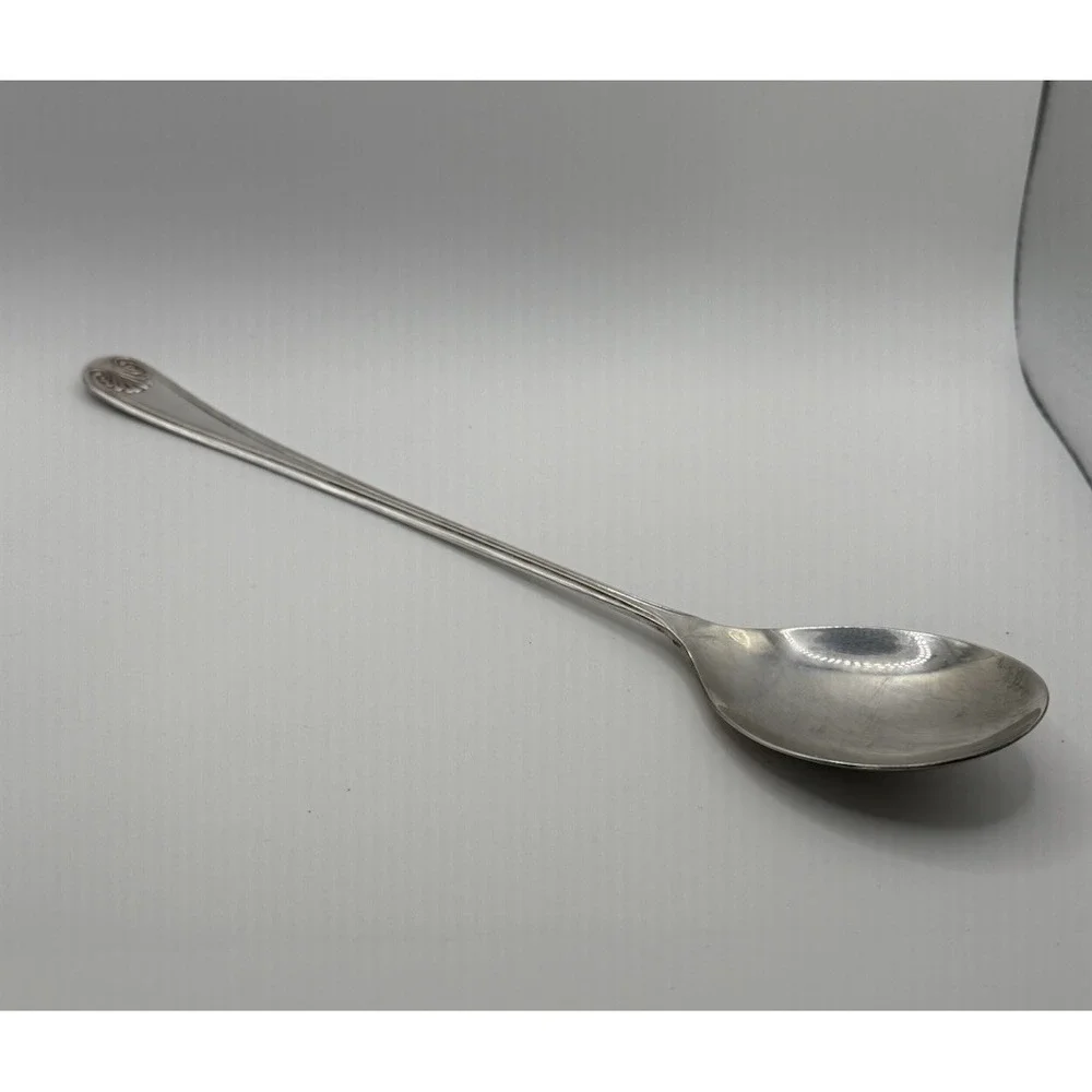Vintage Set 2 English Silverplate Salad Serving Spoon & Fork Shell Pattern VGUC